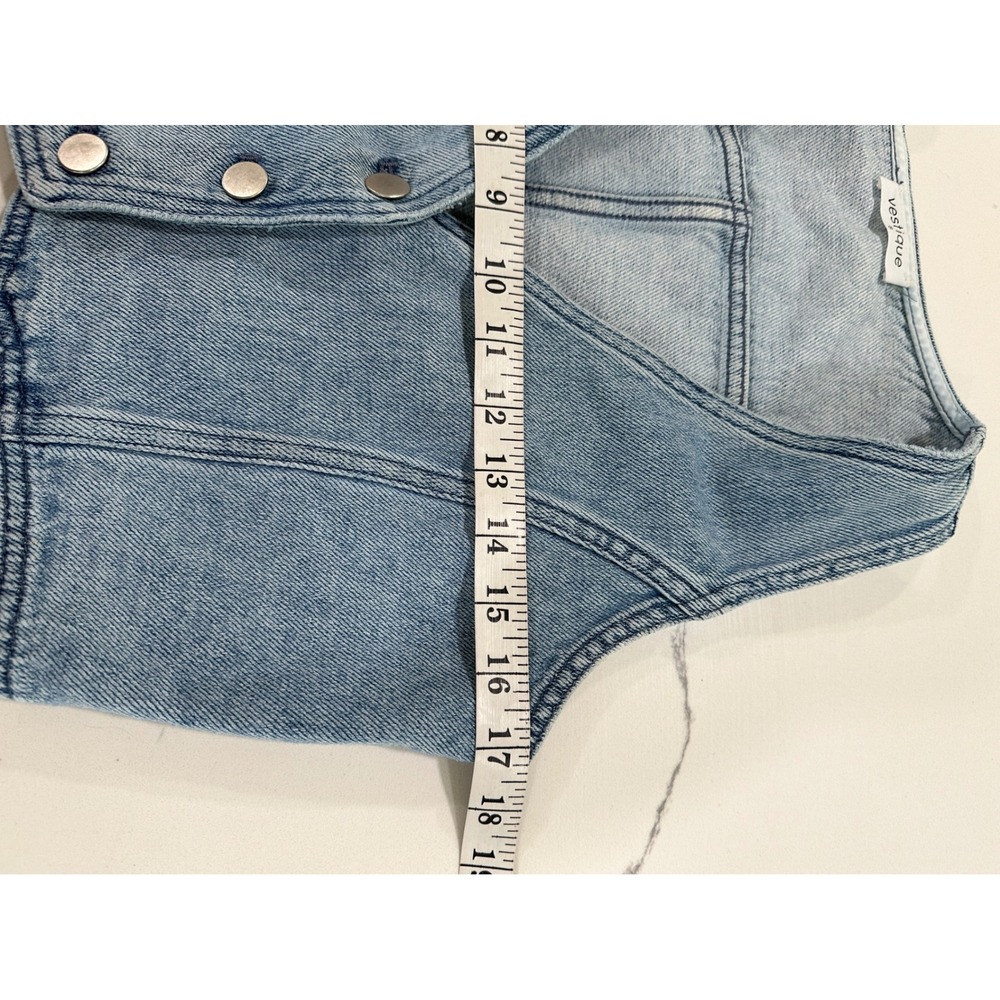 Vestique Womens Light Wash Denim Cropped Vest V-Neck Button Front Blue Small - Picture 4 of 5